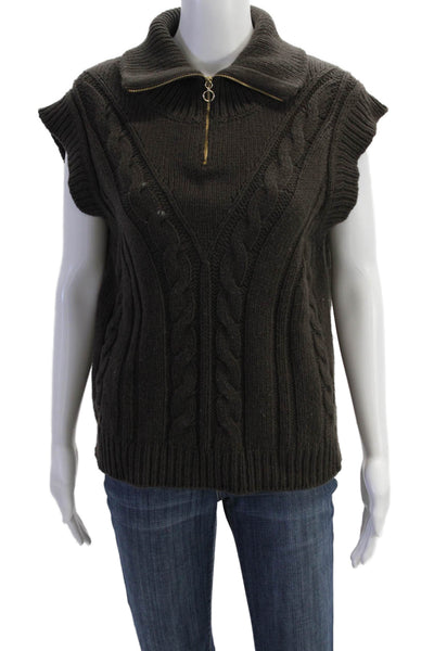 We Norwegians Womens Wool Half Zip Sleeveless Sweater Vest Top Brown Size M
