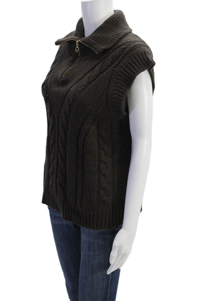 We Norwegians Womens Wool Half Zip Sleeveless Sweater Vest Top Brown Size M