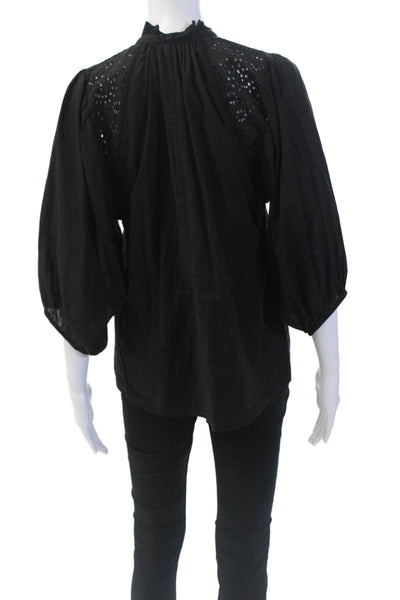 Apiece Apart Womens Cotton Long Sleeve V-neck Blouse Black Size 2