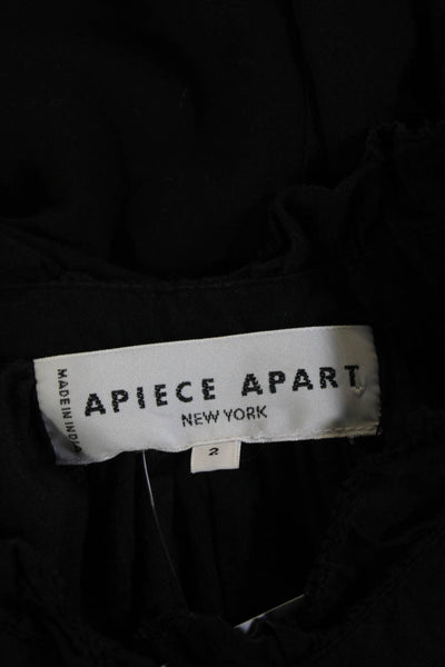 Apiece Apart Womens Cotton Long Sleeve V-neck Blouse Black Size 2