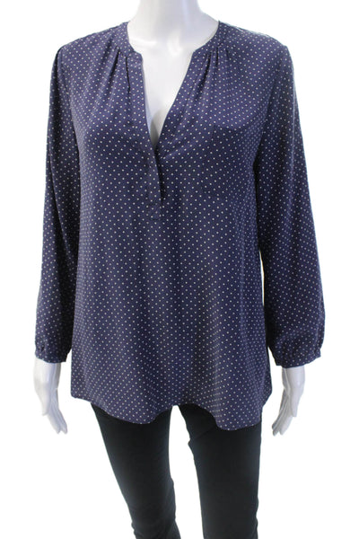 Joie Womens Textured Silk V-neck Polka Dot Blouse Blue Size S