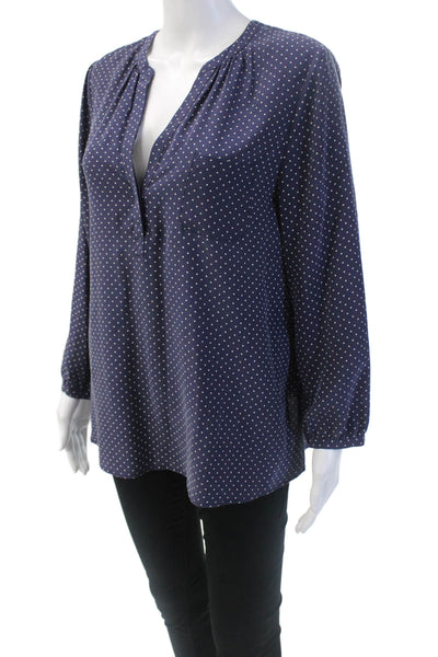 Joie Womens Textured Silk V-neck Polka Dot Blouse Blue Size S