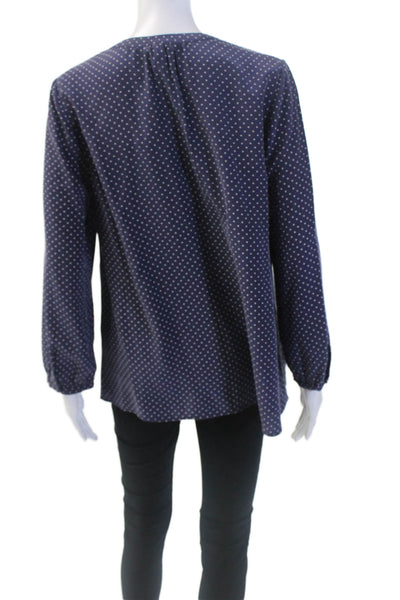Joie Womens Textured Silk V-neck Polka Dot Blouse Blue Size S