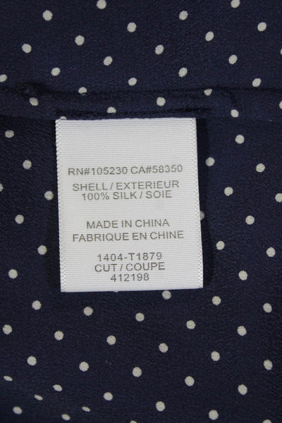Joie Womens Textured Silk V-neck Polka Dot Blouse Blue Size S