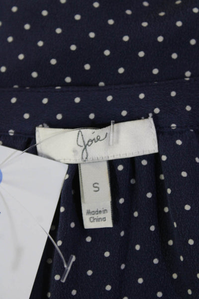 Joie Womens Textured Silk V-neck Polka Dot Blouse Blue Size S