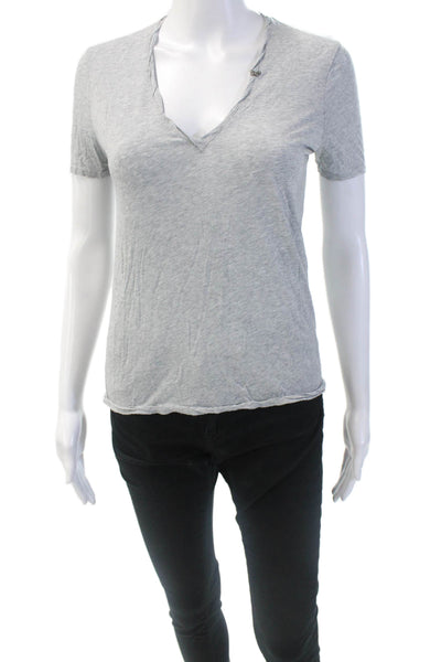 Zadig & Voltaire Womens Cotton Short Sleeve V-neck Top Gray Size XS