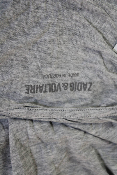 Zadig & Voltaire Womens Cotton Short Sleeve V-neck Top Gray Size XS