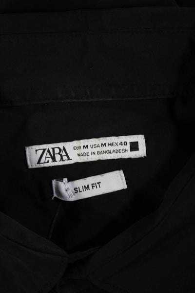 Zara Women's Collared Long Sleeves Button Down Shirt Black Size M