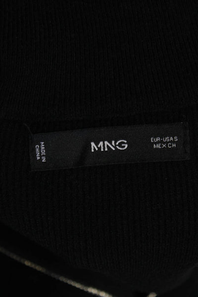 MNG Womens Half Zipper Long Sleeves Turtleneck Sweater Black Size Small