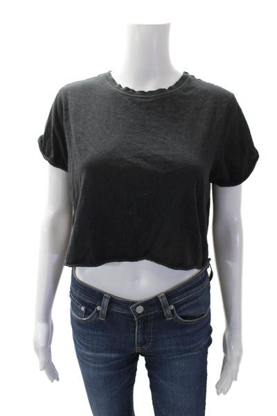 We The Free Womens Cotton Raw Hem Detail Cropped Top Gray Size S