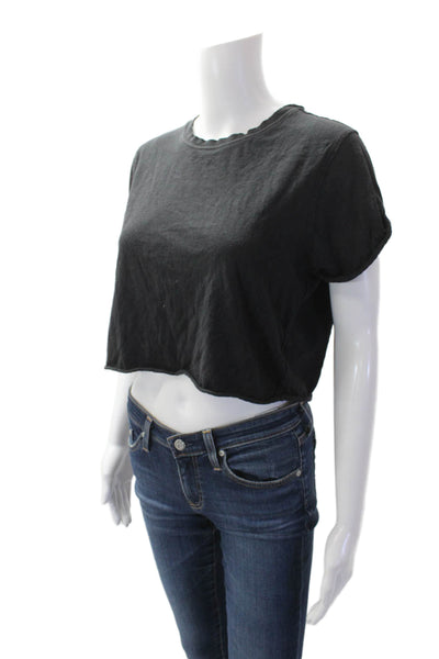 We The Free Womens Cotton Raw Hem Detail Cropped Top Gray Size S