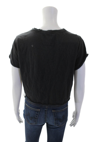We The Free Womens Cotton Raw Hem Detail Cropped Top Gray Size S