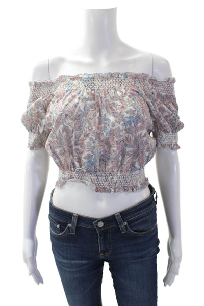 J Crew Womens Cotton Smocked Detail Paisley Cropped Top Pink Size XS