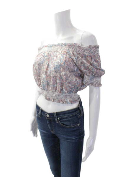 J Crew Womens Cotton Smocked Detail Paisley Cropped Top Pink Size XS