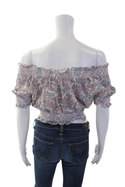 J Crew Womens Cotton Smocked Detail Paisley Cropped Top Pink Size XS