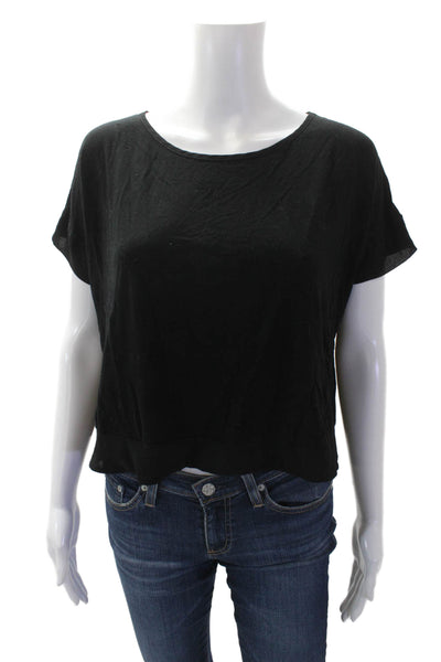 French Connection Womens Short Sleeve Sheer Trim Detail Crop Top Black Size S