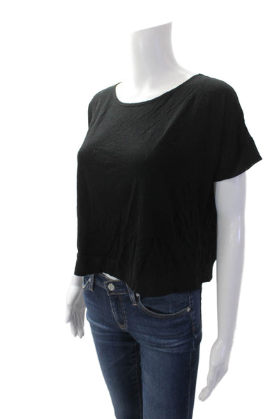 French Connection Womens Short Sleeve Sheer Trim Detail Crop Top Black Size S