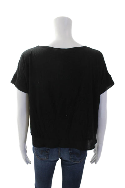 French Connection Womens Short Sleeve Sheer Trim Detail Crop Top Black Size S