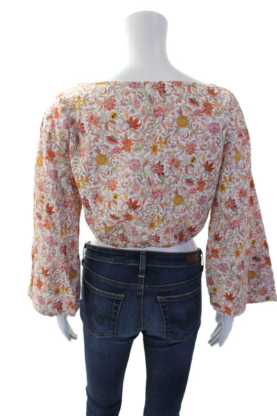 J Crew Womens Cotton Floral Print Long Sleeve Crop Top Orange Size XS
