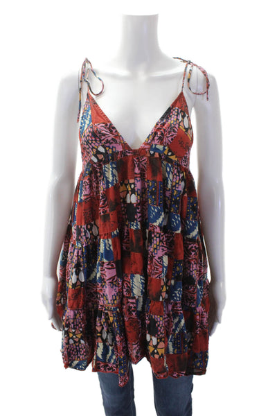 Intimately Free People Womens Cotton Patchwork Tie Strap Blouse Red Size S