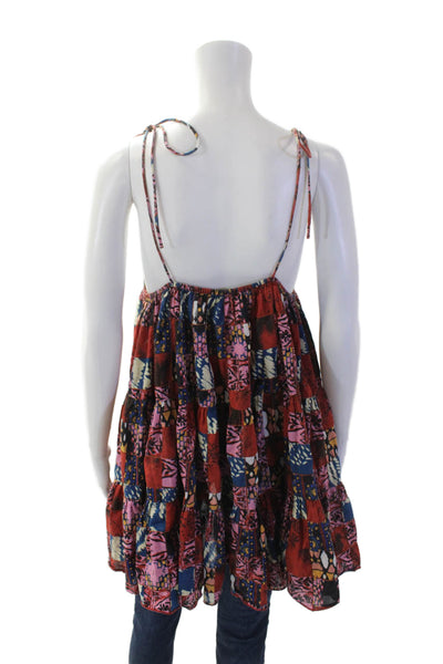 Intimately Free People Womens Cotton Patchwork Tie Strap Blouse Red Size S