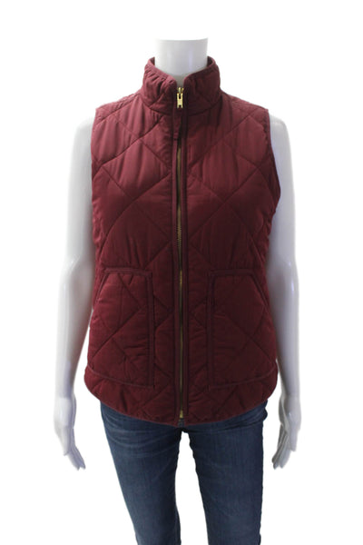 J Crew Womens Quilted Sleeveless Pocketed High Neck Vest Red Size XS