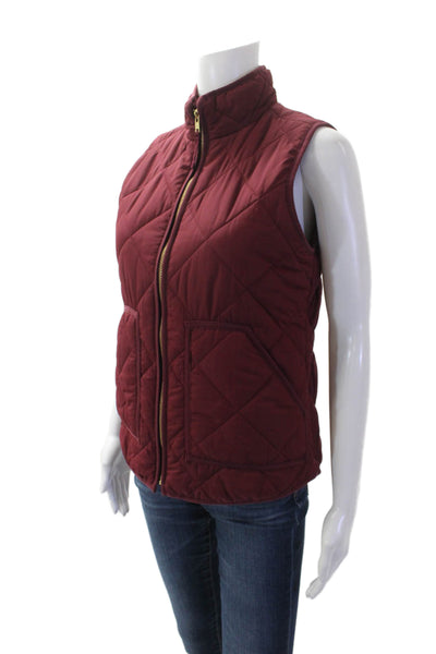 J Crew Womens Quilted Sleeveless Pocketed High Neck Vest Red Size XS