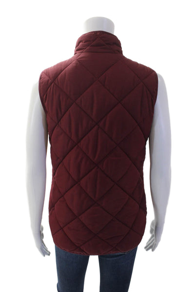 J Crew Womens Quilted Sleeveless Pocketed High Neck Vest Red Size XS