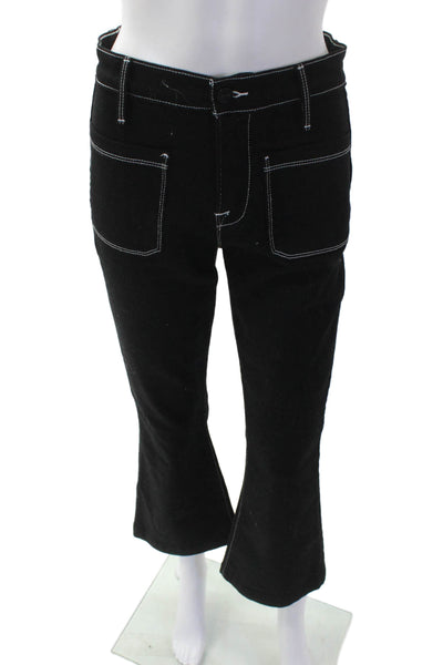 Frame Womens High Rise Bardot Crop Flare Leg Denim Jeans Black Size 26