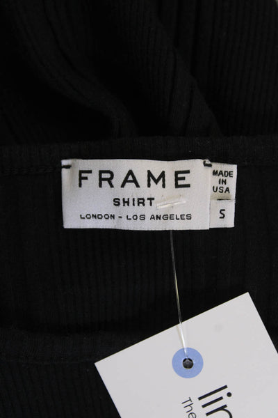 Frame Womens Ribbed Knit Cold Shoulder Short Sleeve Blouse Top Black Size S