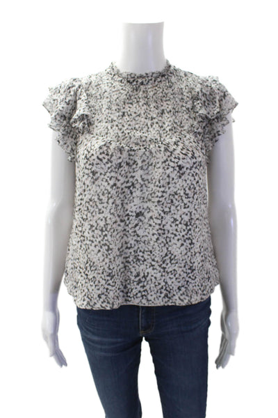 Intermix Womens Silk Printed Crew Neck Ruffle Sleeve Blouse Top Black Multi Sz 4