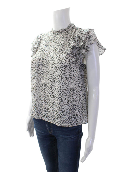 Intermix Womens Silk Printed Crew Neck Ruffle Sleeve Blouse Top Black Multi Sz 4