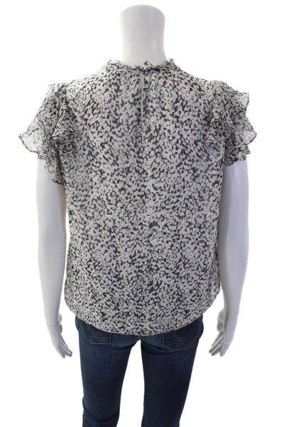 Intermix Womens Silk Printed Crew Neck Ruffle Sleeve Blouse Top Black Multi Sz 4