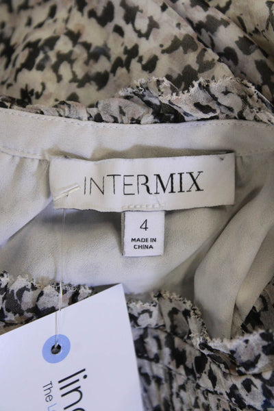 Intermix Womens Silk Printed Crew Neck Ruffle Sleeve Blouse Top Black Multi Sz 4