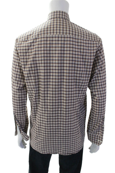 Eton Mens Cotton Plaid Collar Long Sleeve Button Down Dress Shirt Brown Sz 15.5