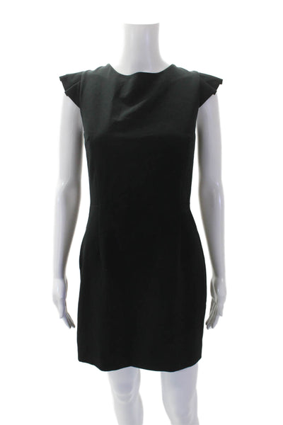 Zara Womens Tie Back Crew Neck Ruffle Detail Mini Dress Black Size M