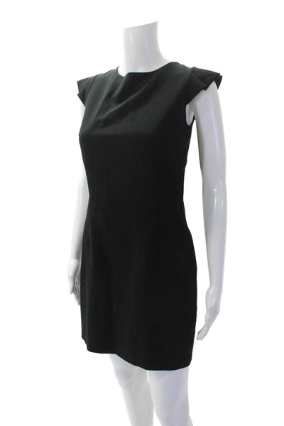 Zara Womens Tie Back Crew Neck Ruffle Detail Mini Dress Black Size M