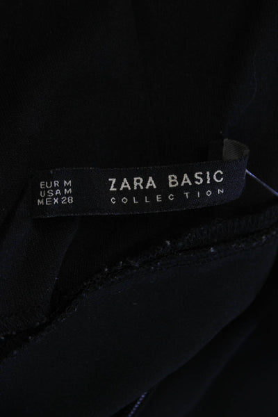 Zara Womens Tie Back Crew Neck Ruffle Detail Mini Dress Black Size M