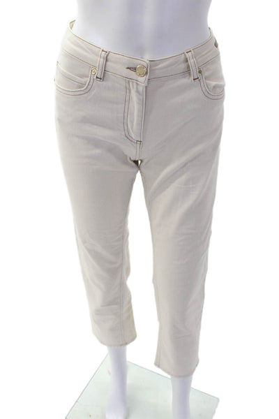 Pamela Henson Womens High Rise Straight Leg Denim Jeans Cream Size 4