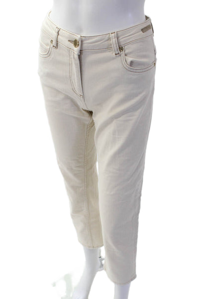 Pamela Henson Womens High Rise Straight Leg Denim Jeans Cream Size 4