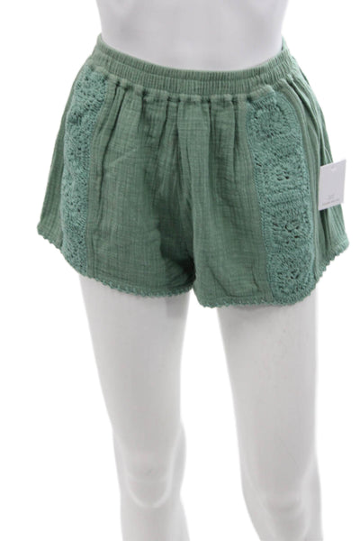 Maurie & Eve Womens Crochet Detail Elastic Waist Shorts Green Size 4