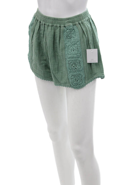 Maurie & Eve Womens Crochet Detail Elastic Waist Shorts Green Size 4