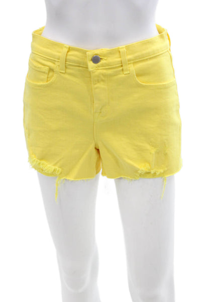 L'Agence Womens Cotton Five Pocket Mid-Rise Denim Shorts Yellow Size 25