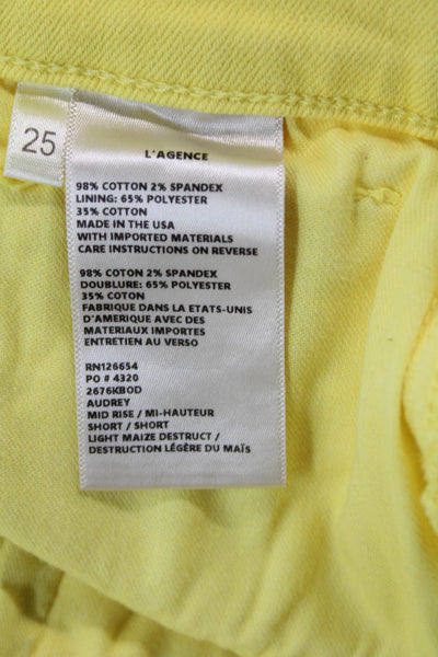 L'Agence Womens Cotton Five Pocket Mid-Rise Denim Shorts Yellow Size 25