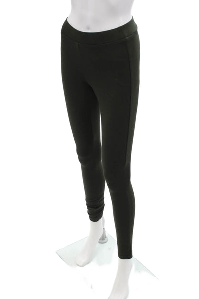 Theory Womens Luxe Ponte Pull On High Rise Slim Leg Pants Green Size Petite