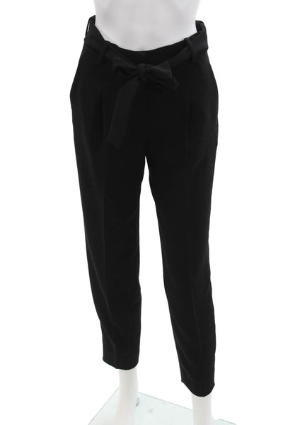 Theory Womens Sash Tie City Crepe Slim Leg Dress Pants Black Size 00