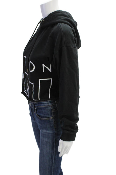 PE Nation Womens Graphic Print Long Sleeve Crop Hoodie Black Size S