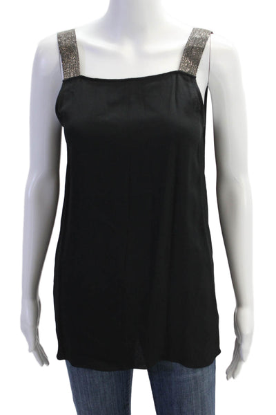 Fabiana Filippi Womens Sleeveless Square Neck Beaded Trim Top Navy Size 2XS
