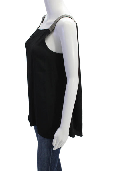 Fabiana Filippi Womens Sleeveless Square Neck Beaded Trim Top Navy Size 2XS