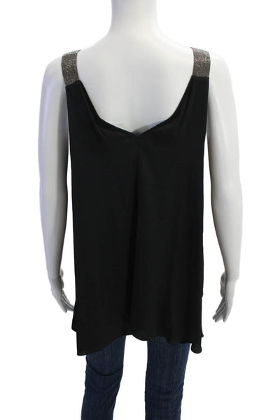 Fabiana Filippi Womens Sleeveless Square Neck Beaded Trim Top Navy Size 2XS